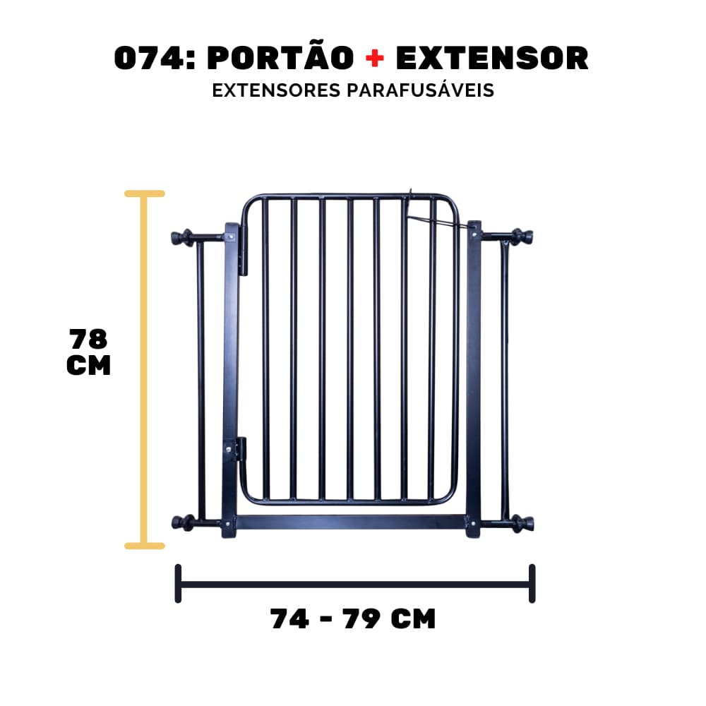 Grade De Porta Portão Reforçado Proteção Cachorro Criança 74 A 79 Cm