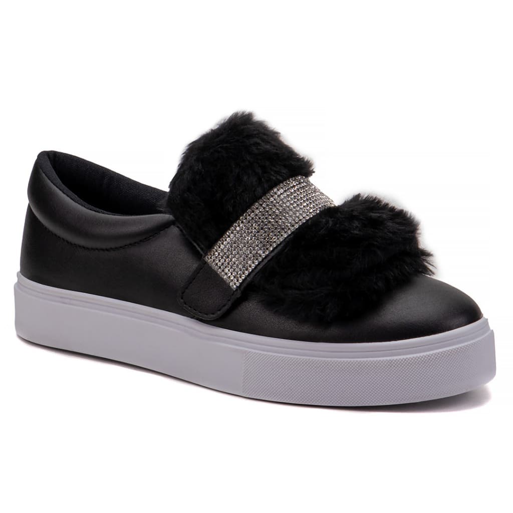 Tênis Feminino Slip On Facil de Calçar Confortável Leve Original Pelinho Strass Brilho