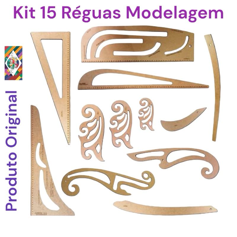 kit de 15 Réguas para Costura Francesa Cavas Decotes Alfaiate Modelagem Profissional Patchwork pachwork br