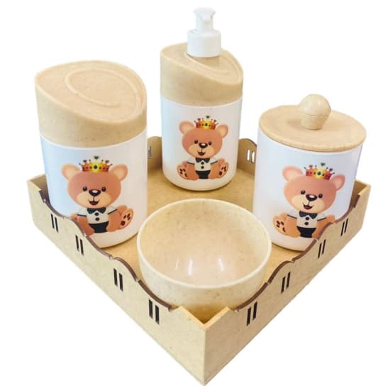 Kit Higiene Bebê Ursinho Príncipe c/Bandeja Quadrada