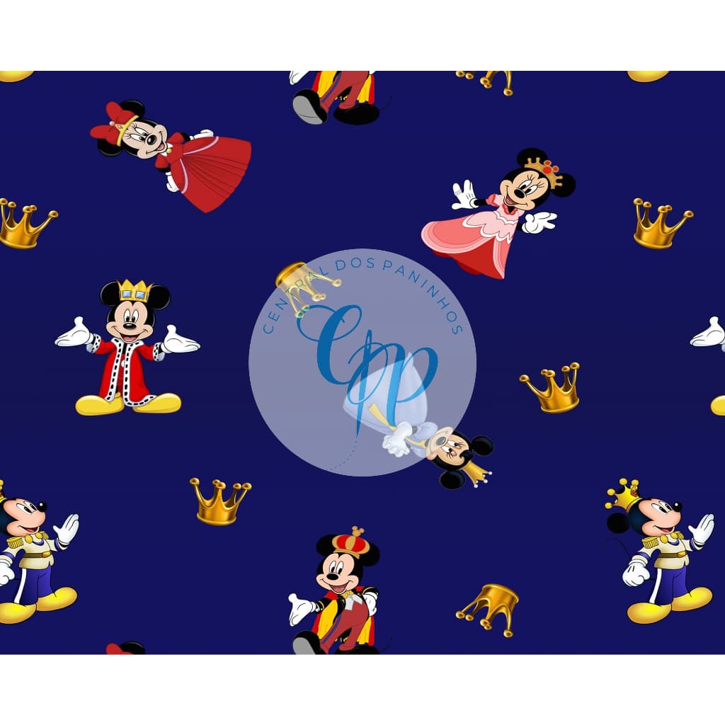 Sintético Doll Estampado - Mickey e minnie - realiza - fundo azul marinho -  0,50 x 1,38