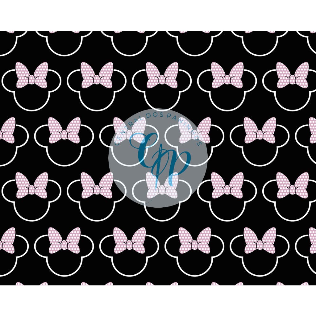 Sintético Doll Estampado - Minnie mini laços - fundo preto -  0,50 x 1,38