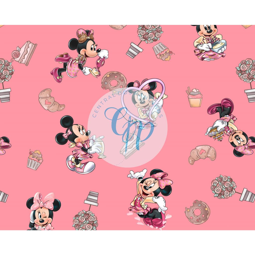 Sintético Doll Estampado - Minnie mouse - doces - fundo rosa -  0,50 x 1,38