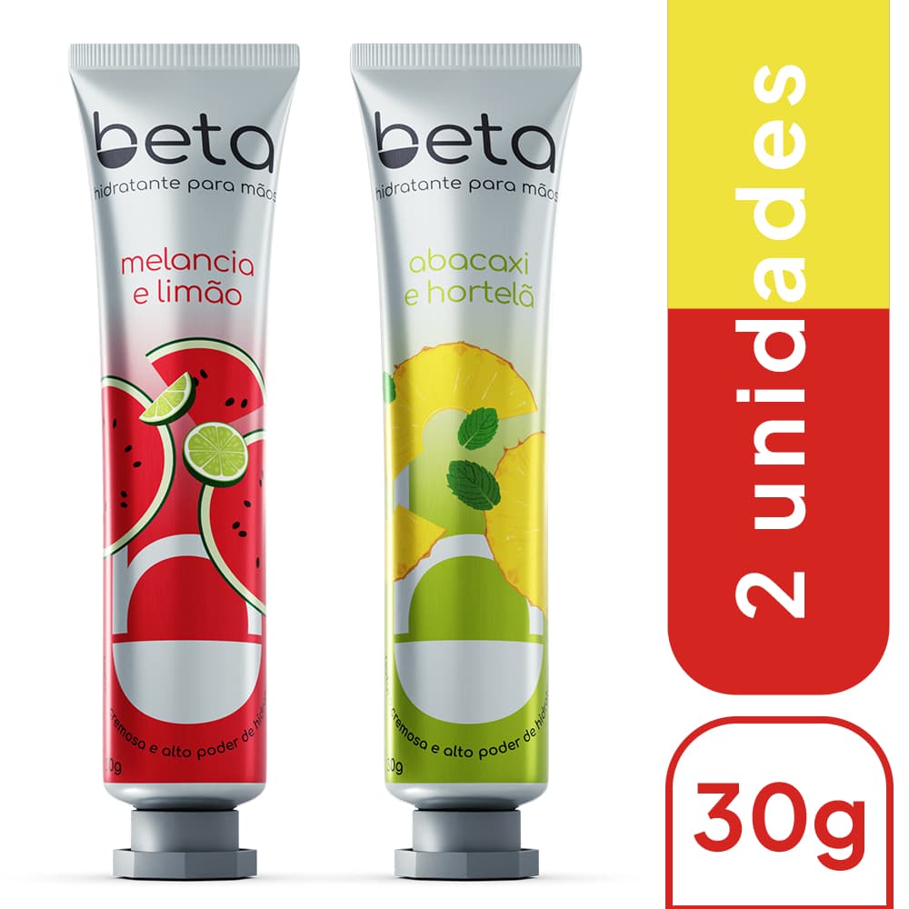 Kit com 2 Creme Hidratante Para As Mãos Beta Abacaxi e Hortelã + Melancia e Limão 30g