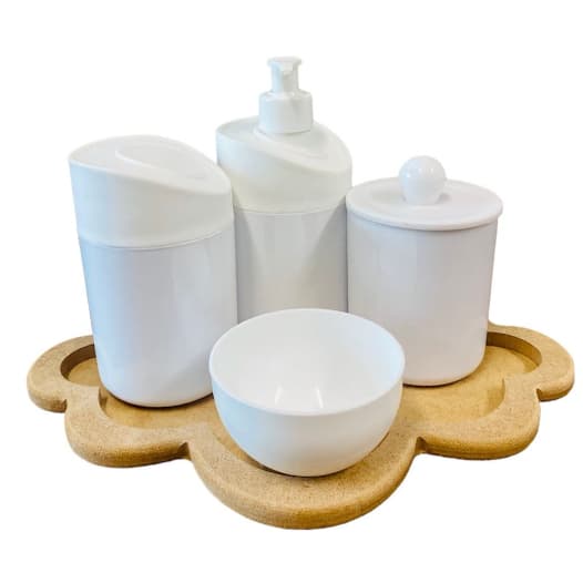 Kit Higiene Bebê SEM PERSONALIZAÇÃO c/Bandeja Nuvem Crua