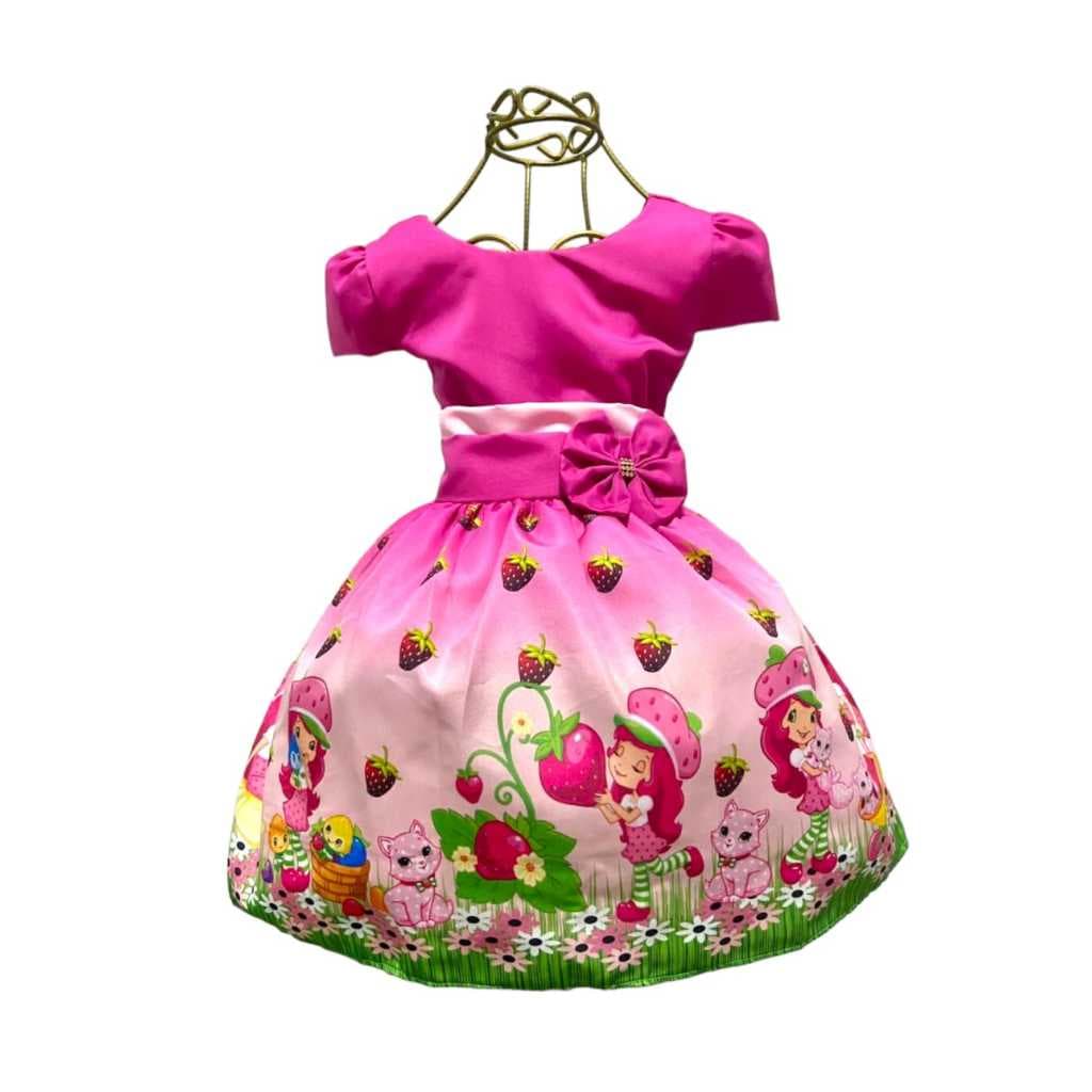 Vestido Infantil Temático Moranguinho Aniversários.