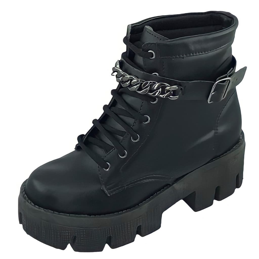 Coturno Feminino Bota Corrente Confortável Macia Plataforma Preto Off White Salto Alto Tratorado Novo