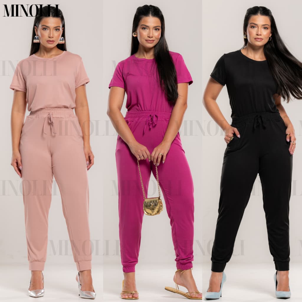 Conjunto Feminino em Malha Suede Light Calça Jogger Blusa Feminina Tshirt Confortável Fardamento