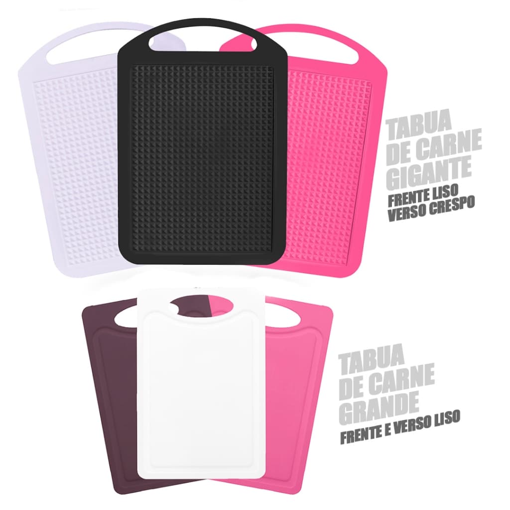 Tabua de Carne GIGANTE ou GRANDE Preta Rosa e Branca Verduras e Churrasco em Polipropileno