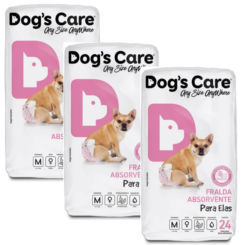 Kit Fralda Higiênica Pet P/ Cães Fêmea Dogs Care Tam M 72 Un