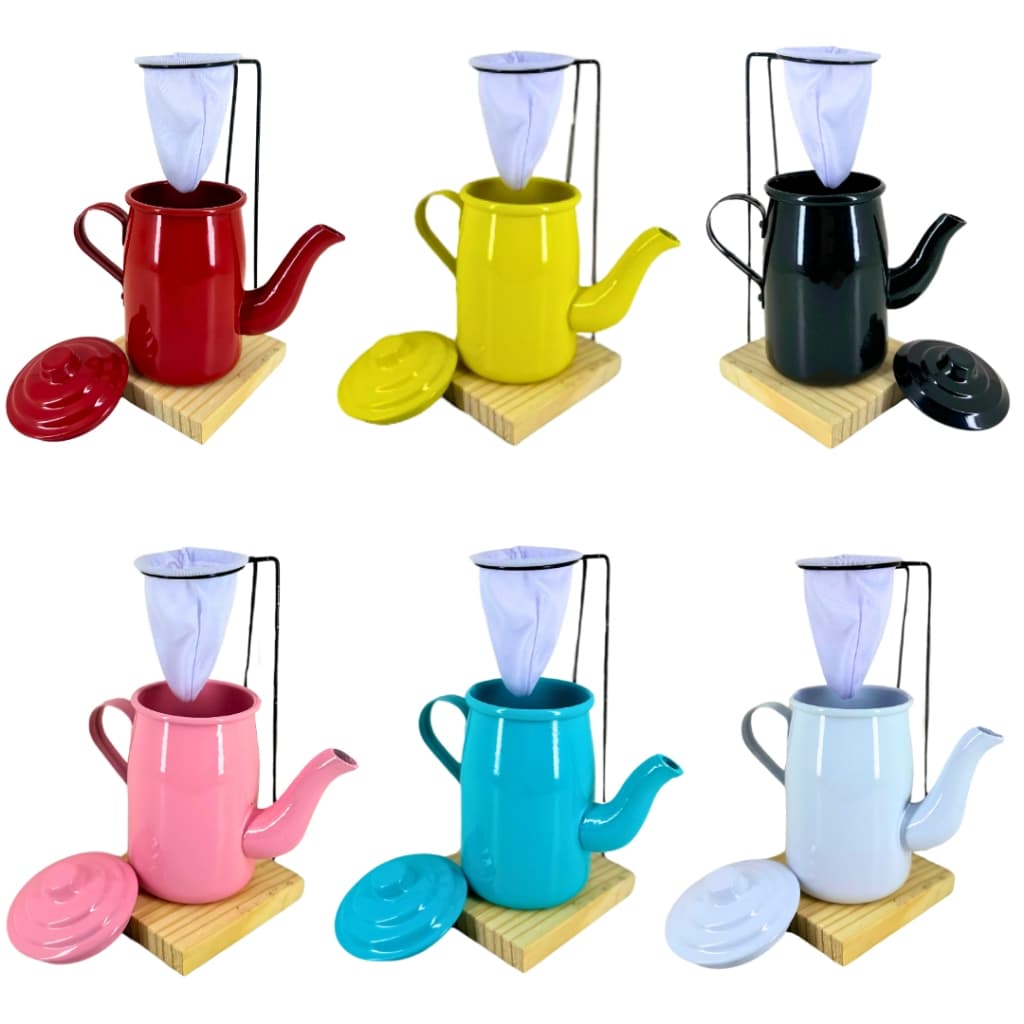 Kit Café Gourmet Mini Bule Alumínio 400ml Suporte C Coador