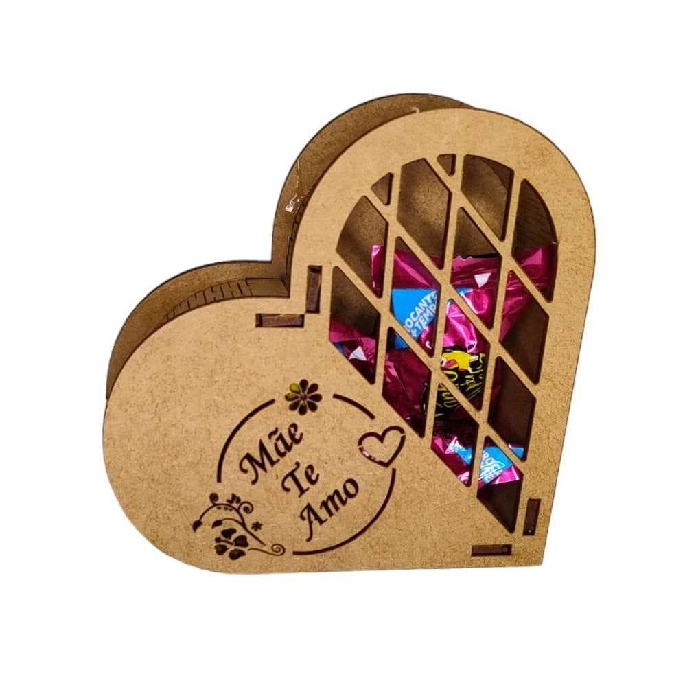 10 Caixas Coração 12 cm Mãe Te Amo, Lembrança Dia das Mães MDF - Madeira