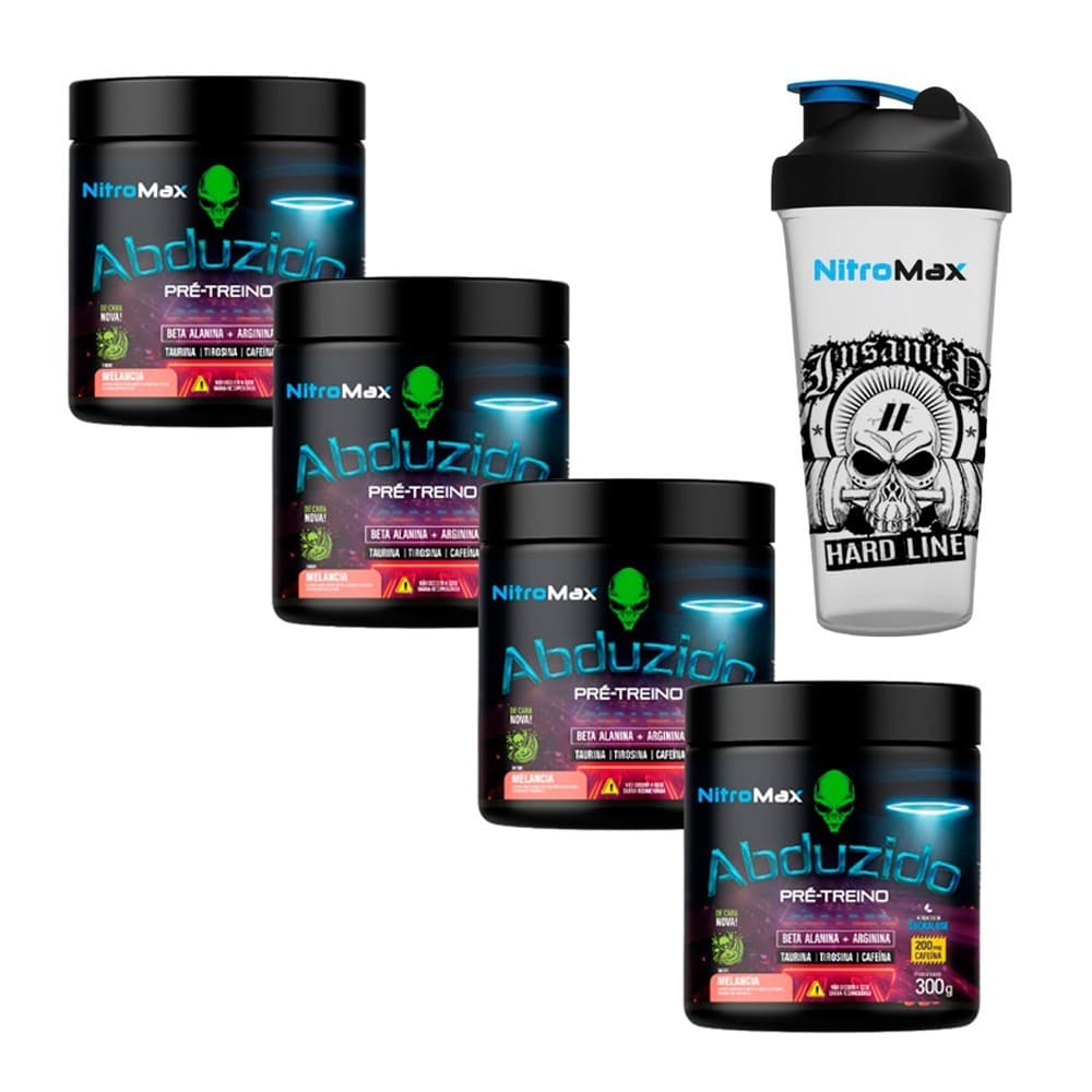 Kit 4x Pré Treino Abduzido 300gr + Coqueteleira