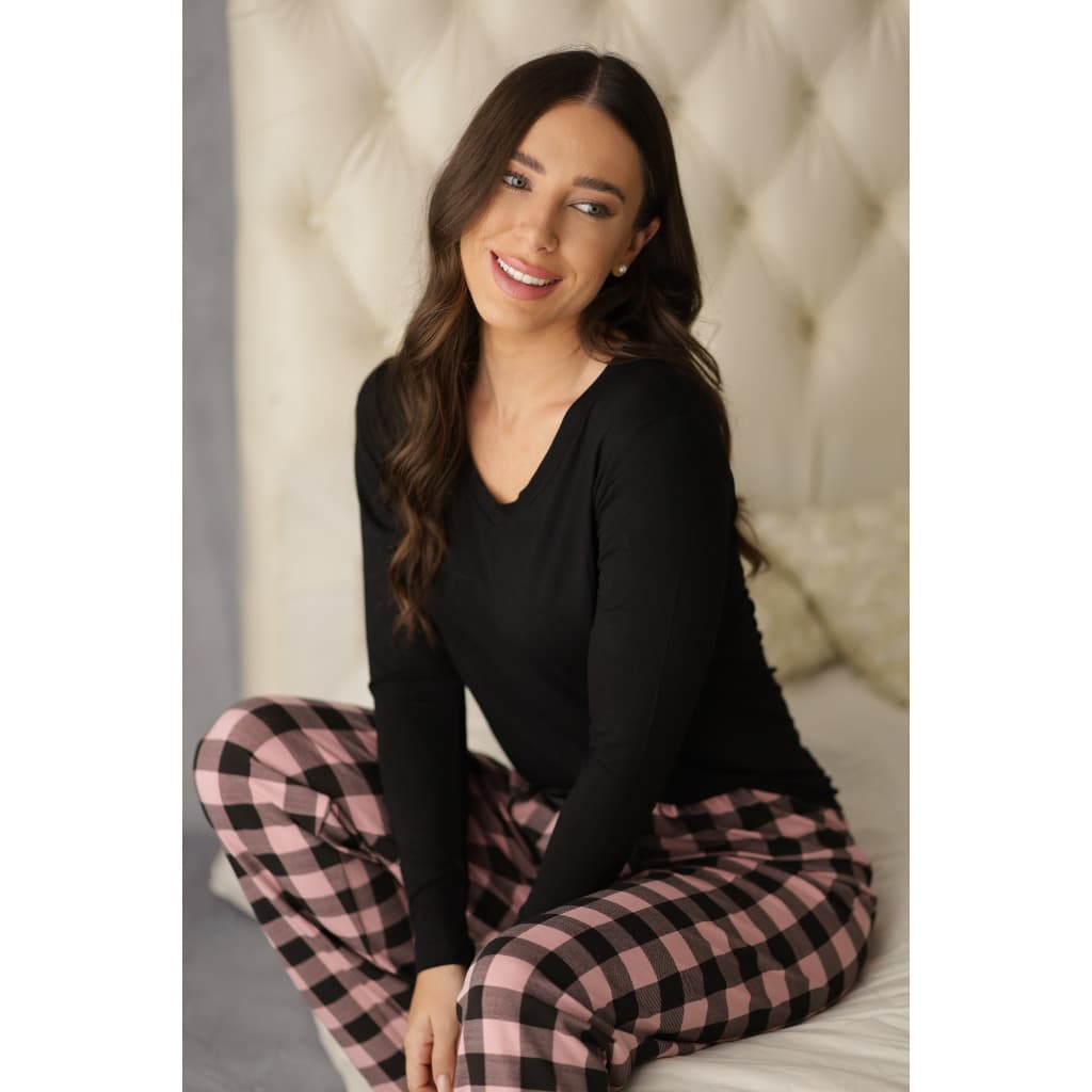 Pijama Xadrez Longo Fechado Feminino Manga Comprida