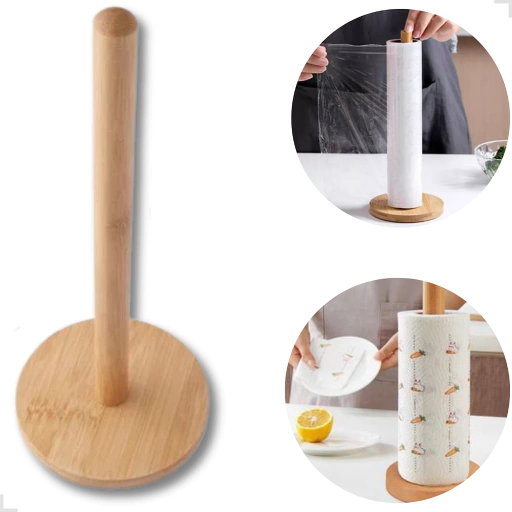 Suporte Bambu  Premium Original Porta Papel Toalha Mesa Bancada Rolo Acabamento