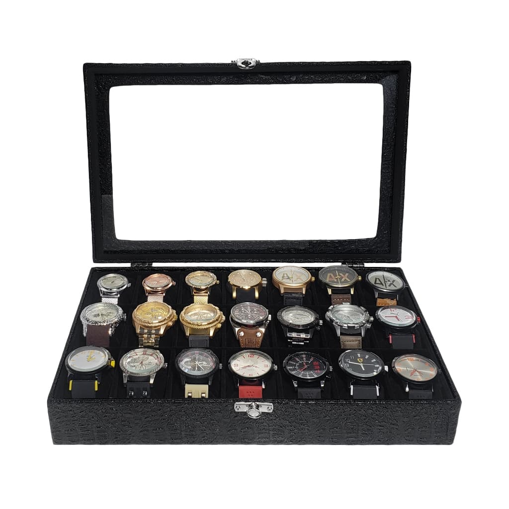 Estojo Para 21 Relógios Externo Preto Com Interno Preto