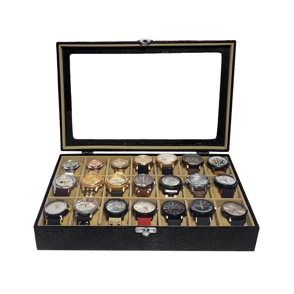 Estojo Para 21 Relógios Externo Preto Com Interno Bege
