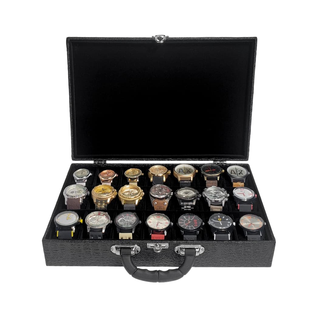 Estojo Para 21 Relógios sem vidro Externo Preto Com Interno Preto