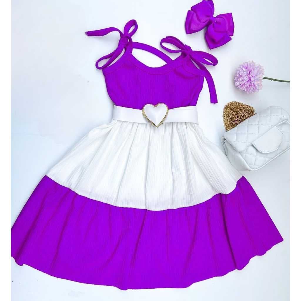Vestido Infantil menina três maria Roxo e Branco