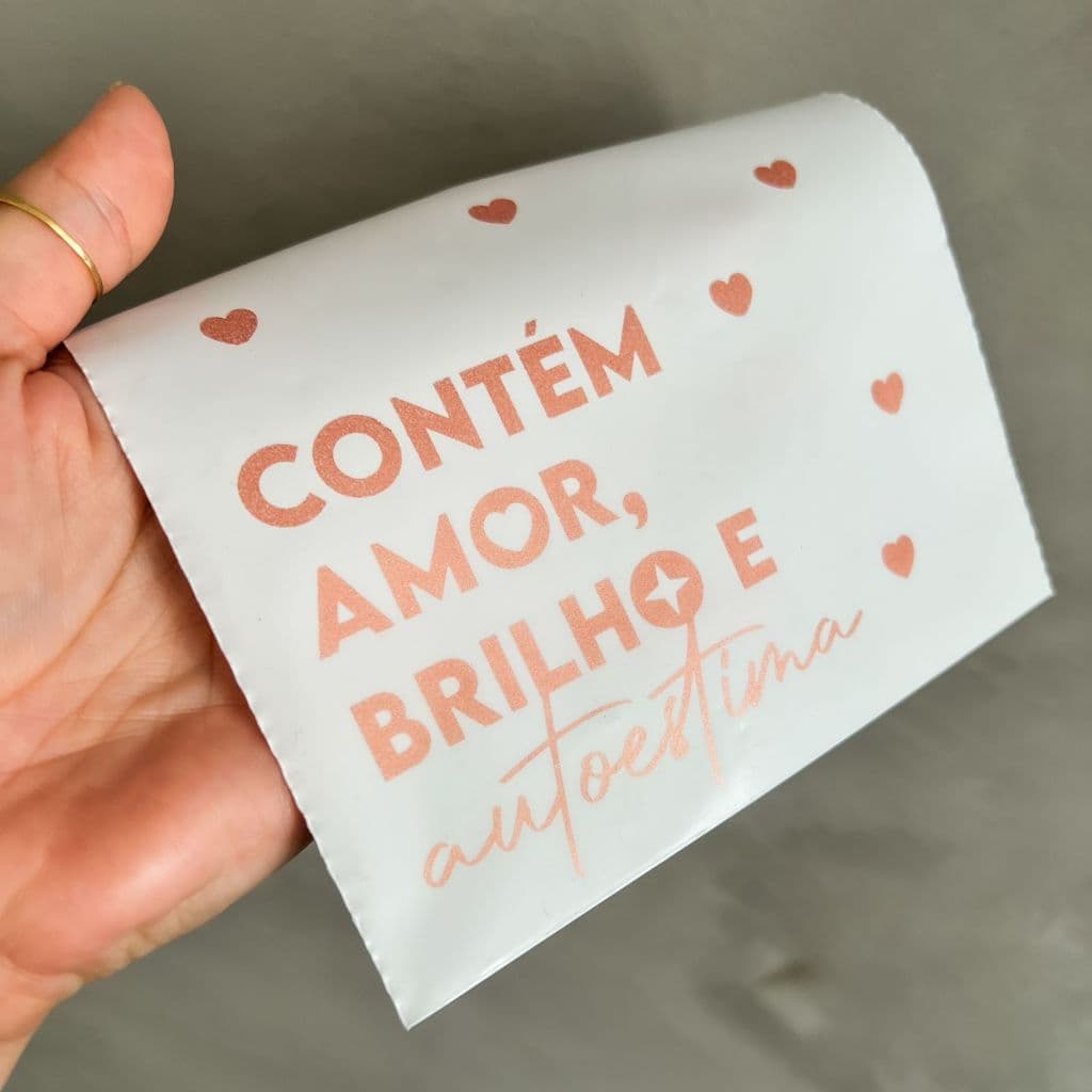 25/50 Sacola Plastica Boca de Palhaço | Branca | Contém amor, brilho e autoestima | Joias | Acessórios