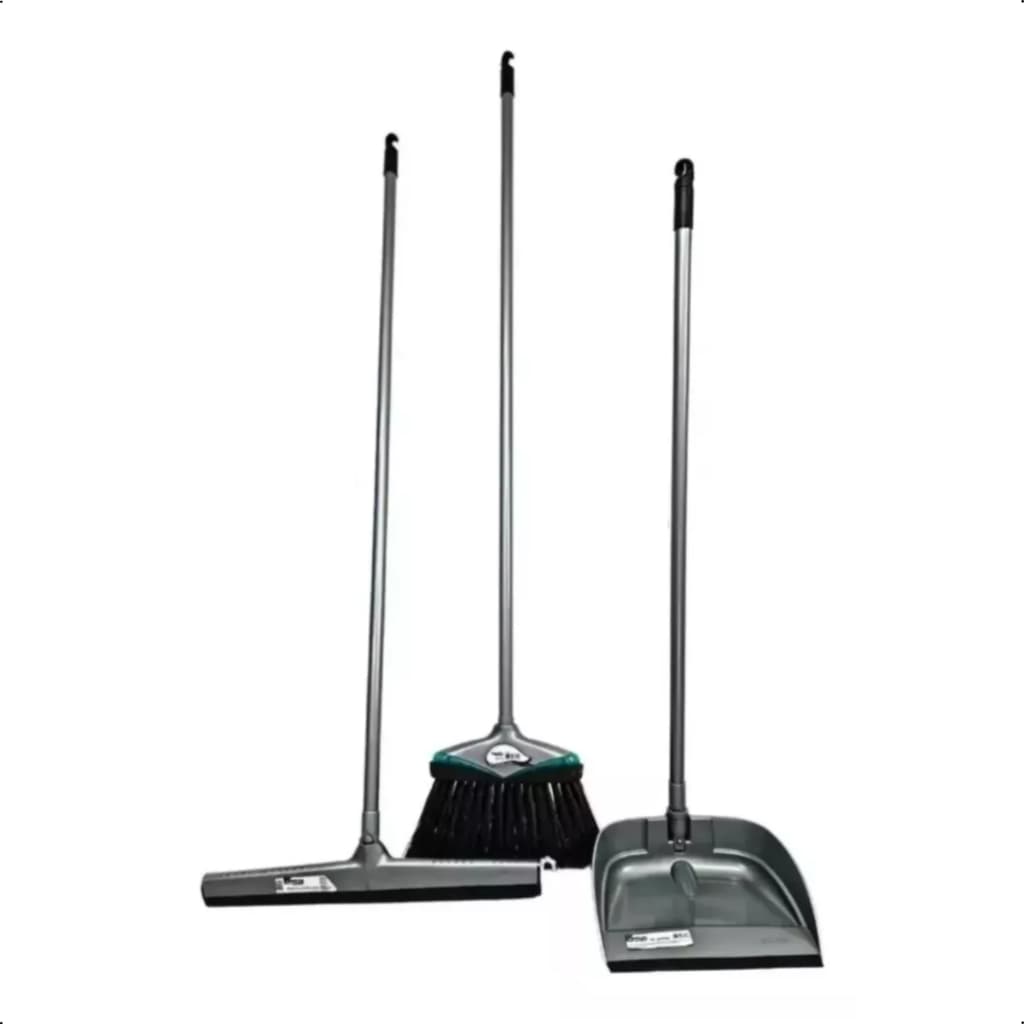 Conjunto Rodo 40cm + Vasoura E Pá Kit Com Cabo