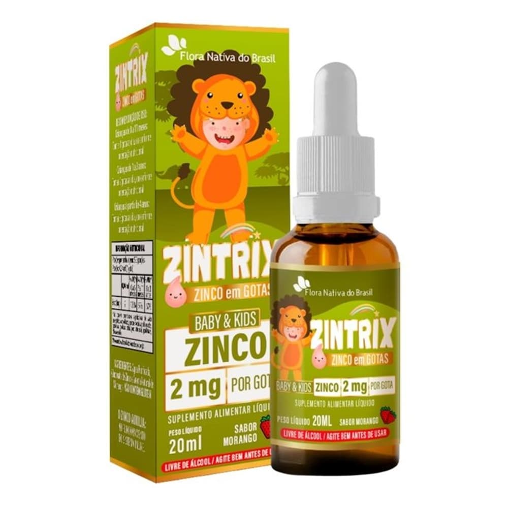 Zintrix Suplemento Infantil de Zinco (Zinco 2mg/gota) 20ml Sabor Morango - Flora Nativa do Brasil