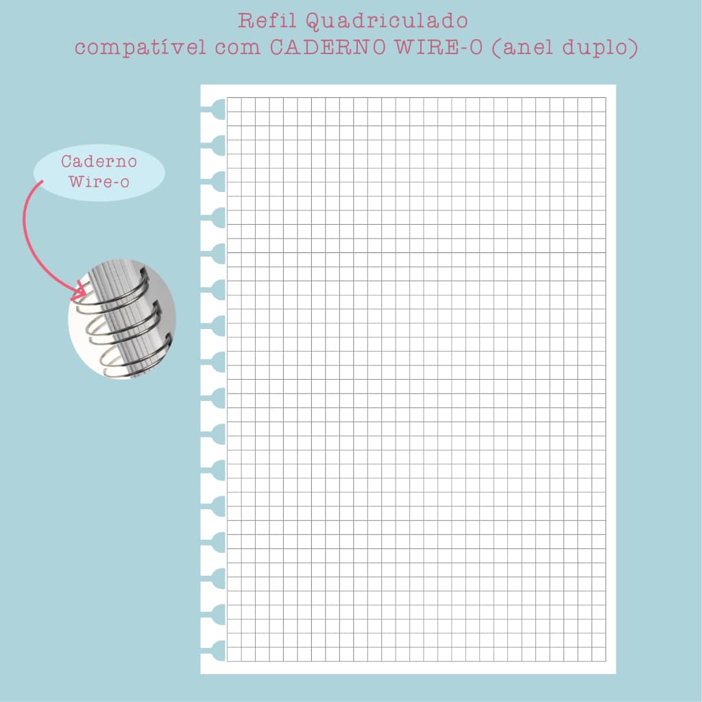 Refil para caderno Smart (Wire-o, anel duplo) - A5 | Colegial | Universitário - Quadriculado