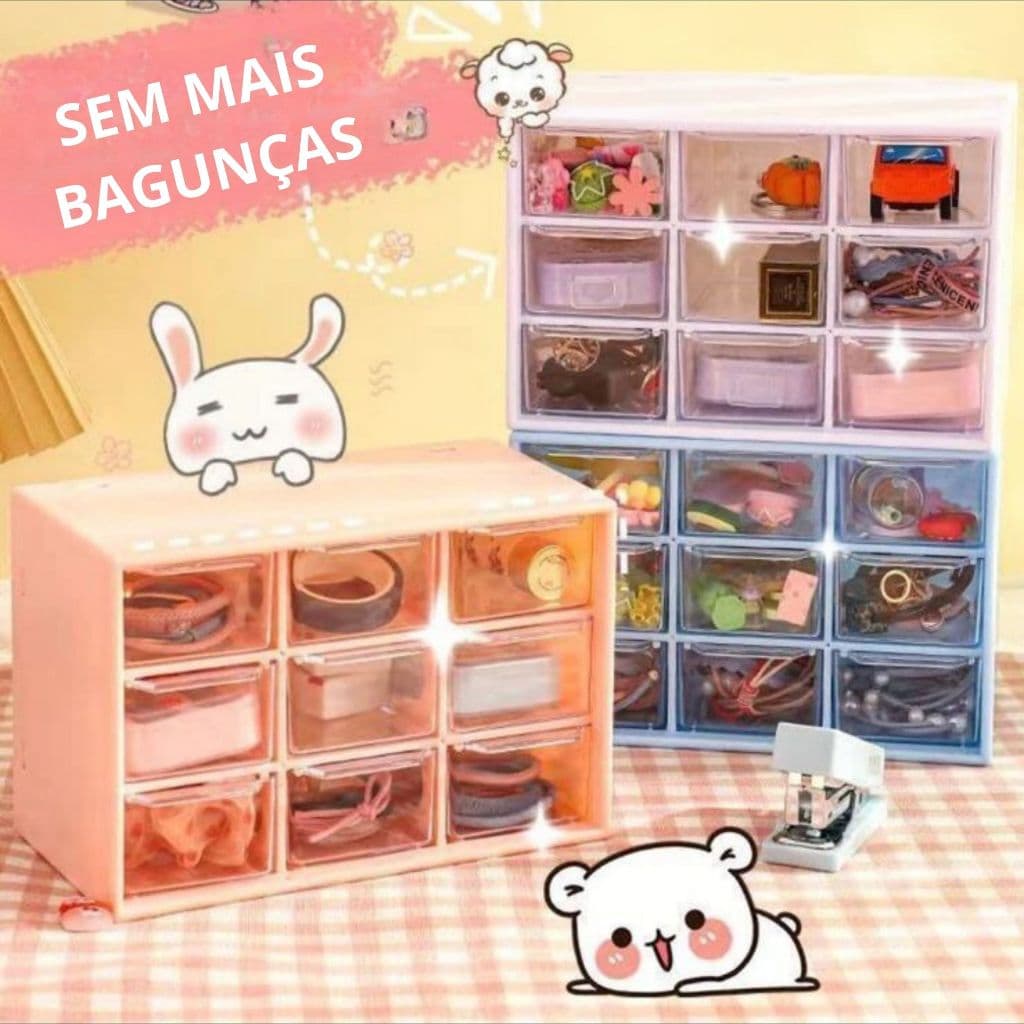 Mini Gaveteiro 9 Gavetas Organizador Transparente Para Joias/Papelaria/Maquiagem