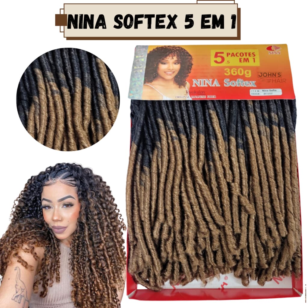 Cabelo Nina Softex Cacheado Dreads Crochet Braids Pacotão Cachos Original 360G 5 em 1