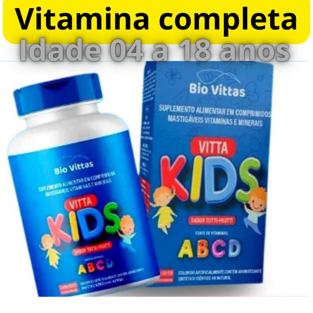 VITAMINA INFANTIL - Mastigável Vitta Kids - Sabor Tutti Frutti -  120 COMP -  completa - BIO VITTAS