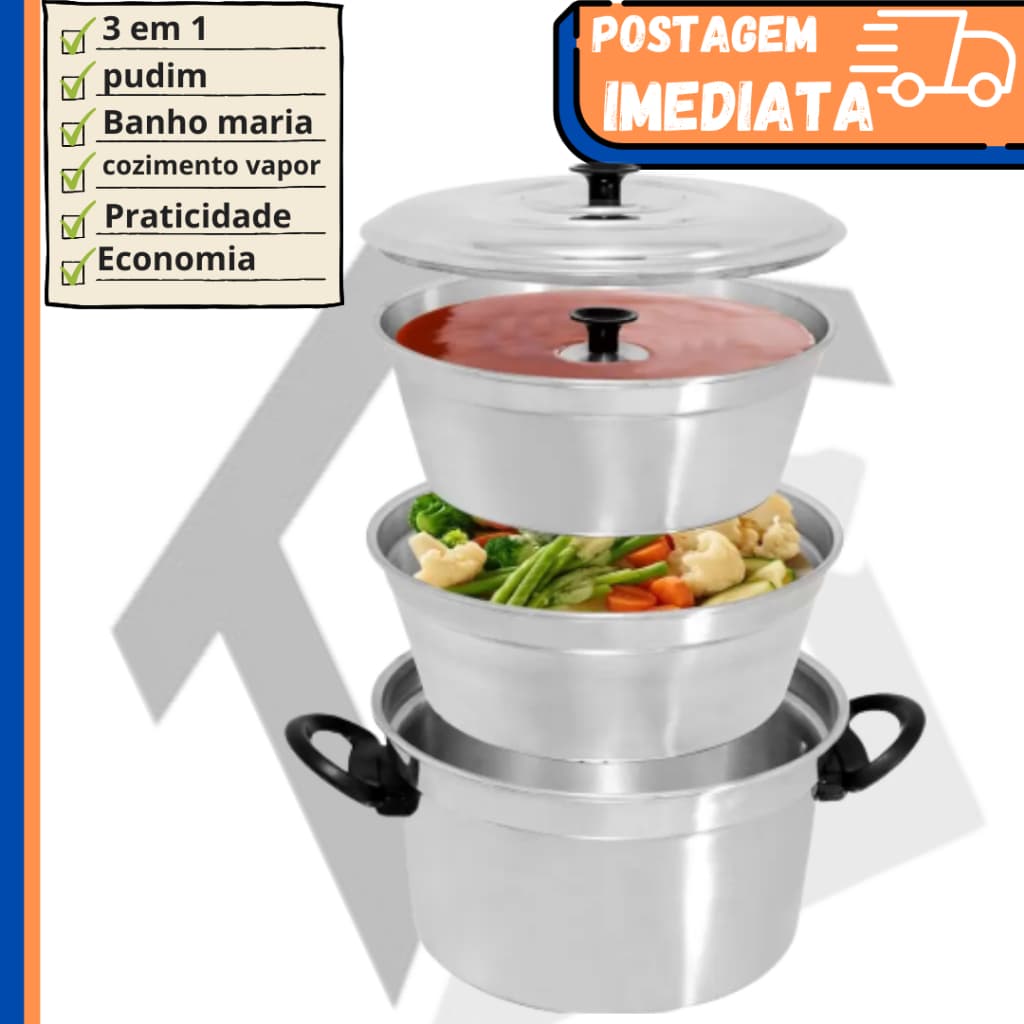 Panela Multiuso 3 em 1 forma de pudim banho maria cozimento a vapor escorredor