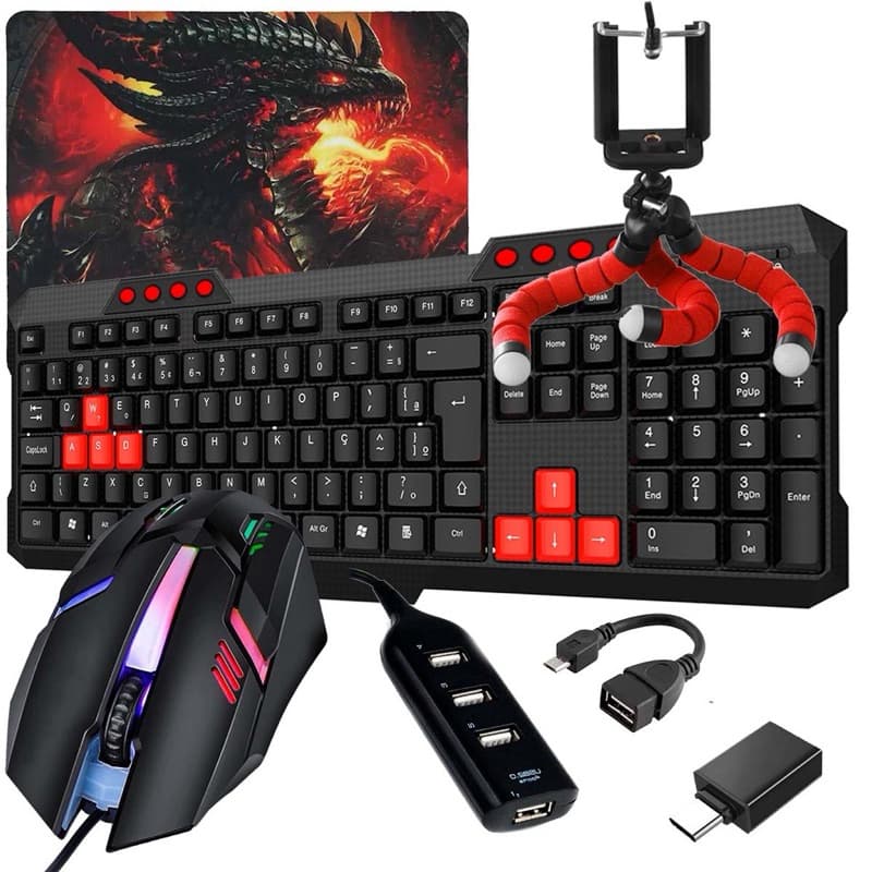 Mobilador Kit Gamer Completo Teclado E Mouse Hub OTG Celular Promoção