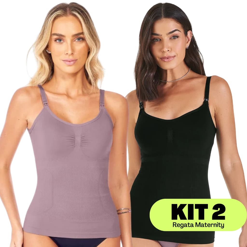 Kit 2 Camisetas Regata Amamentação Com Leve Compressão Abdominal Alças Ajustáveis