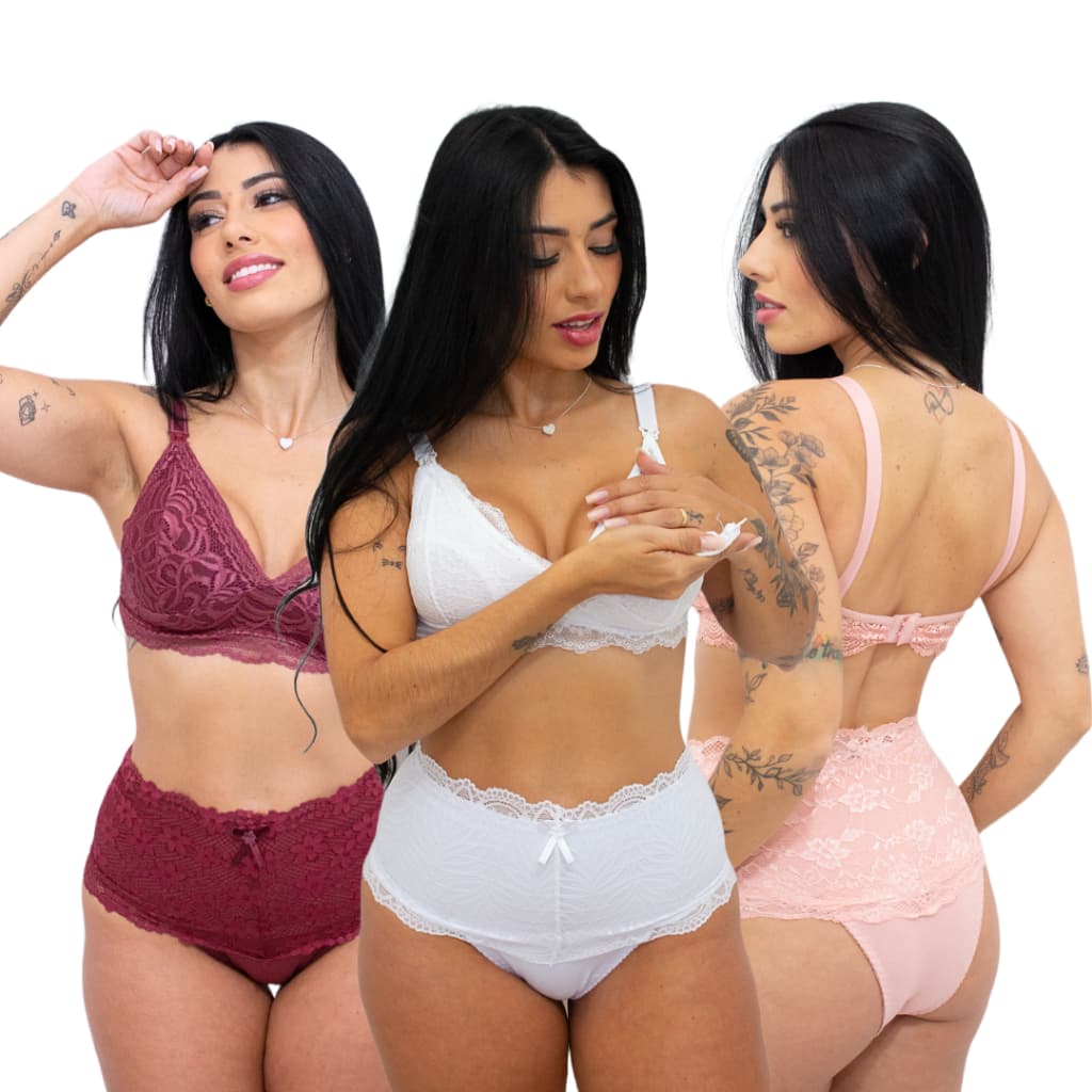 Kit 3 conjuntos pós parto calcinha e sutiã amamentação click fácil conjunto de amamentar pós parto