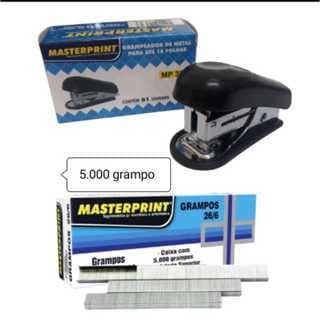 Kit Grampeador Mini Metal + 5.000 Grampos 26/6 Galvanizados Escolar Escritório MASTERPRINT