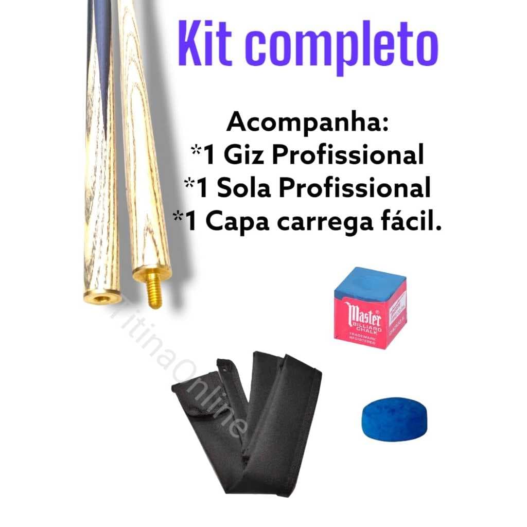 TAco de sinuca Prossional madeira ash virola metal sola couro e giz