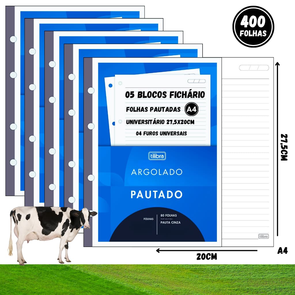 KIT 05 Blocos Refil Para Fichário A4 Universitário Folhas Pautadas Caderno Argolado Tiliflex Académie Tilibra