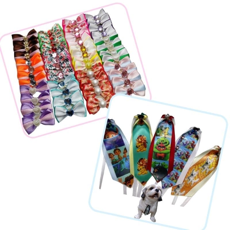 50 Laços pet P, fêmea + 50 gravatas macho M, banho e tosa, acessórios pet. 0124