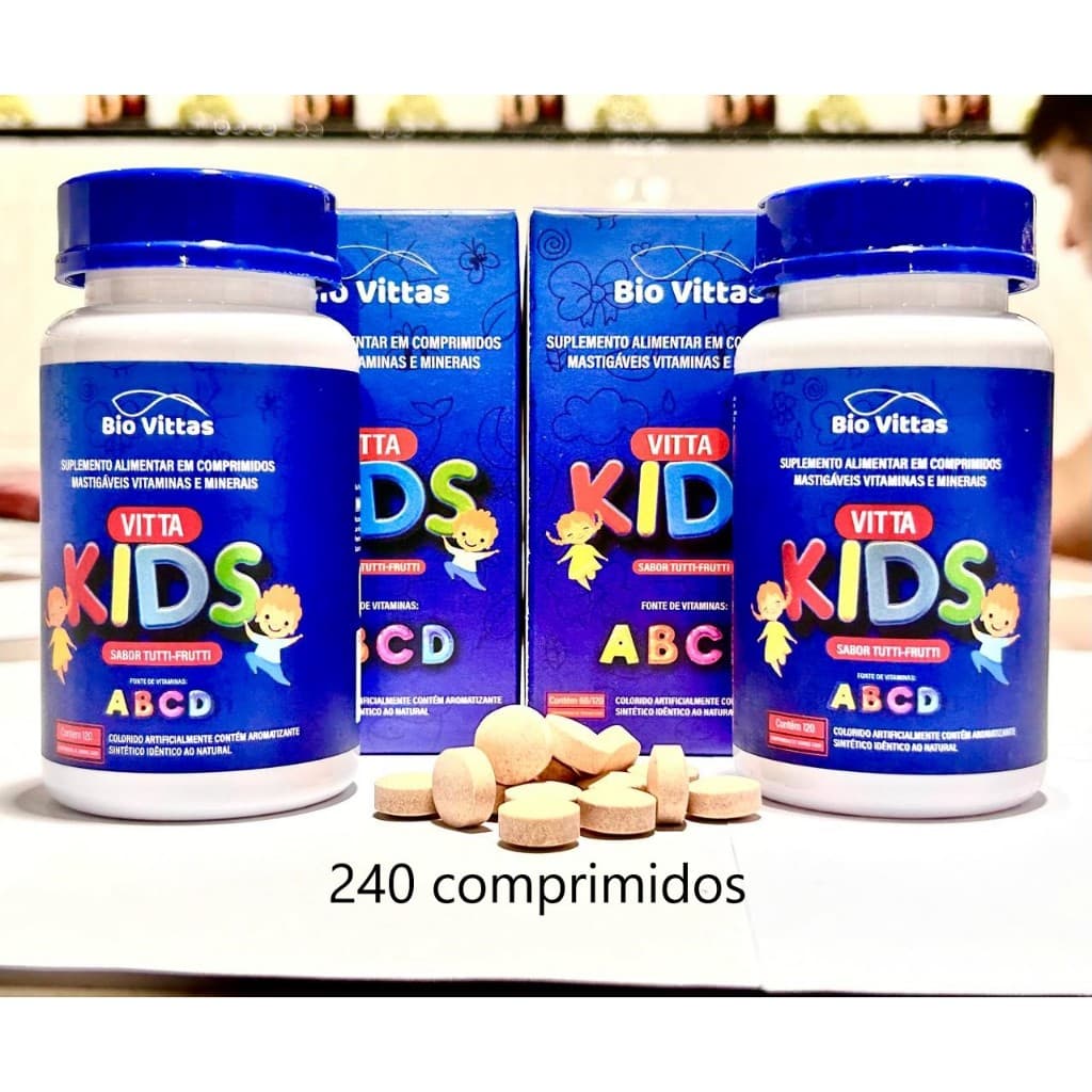 KIT Vitta kids l Imunidade  Apetite  Anemia - Mastigavel - Tutti-Frutti 240 compr. TOTAL - Biovitas