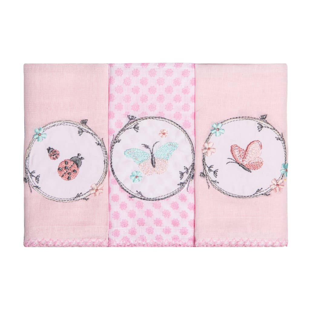 Pano De Boca Babete Bordado 40x40cm Karinho Bebê C/3 unidades