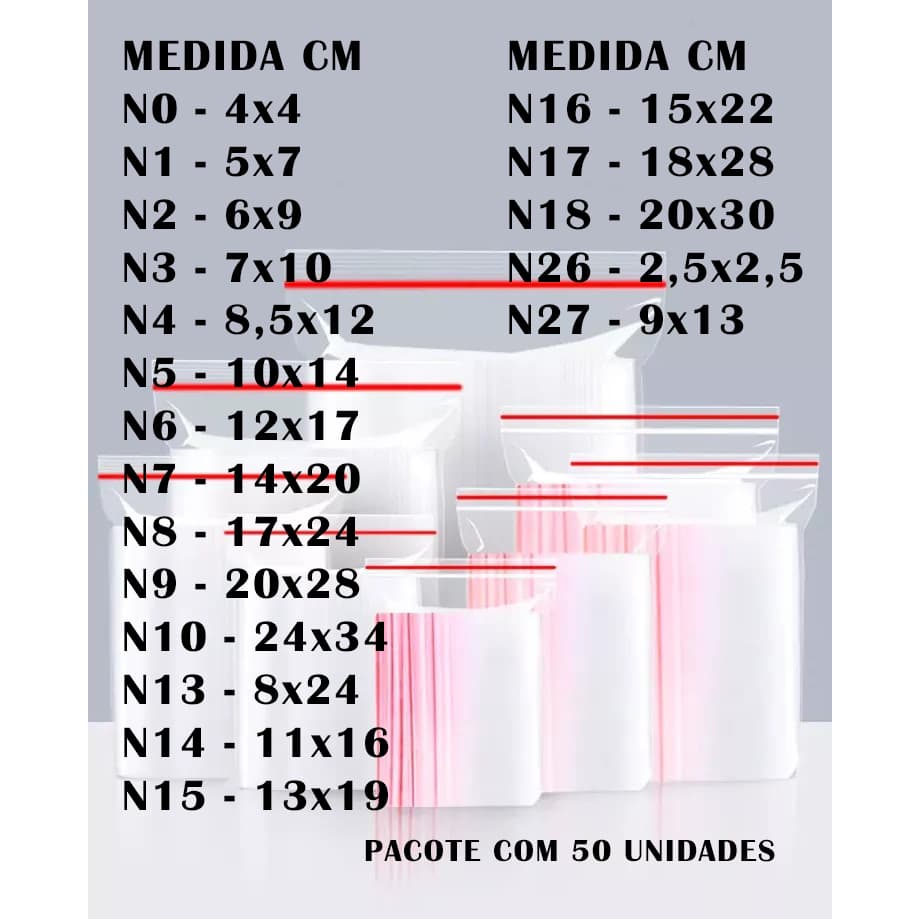 Saco Zip Lock Hermético Abre e Fecha - C/ 50 Unidades