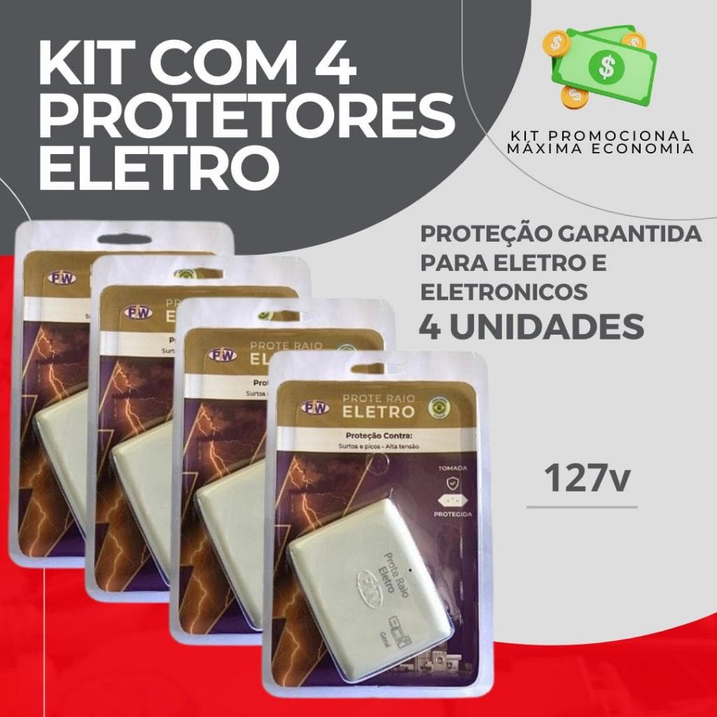 Kit com 4 Protetores de Raio PW Eletro 2 Tomadas 127V- O Mais Vendido!