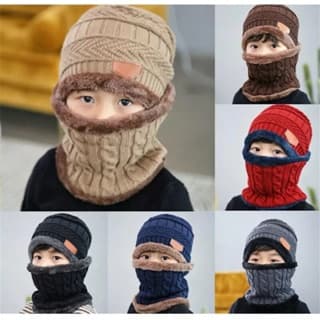 Kit De Touca Infantil Forrada Lã + Cachecol Veludo Inverno 3 ao 14 Anos