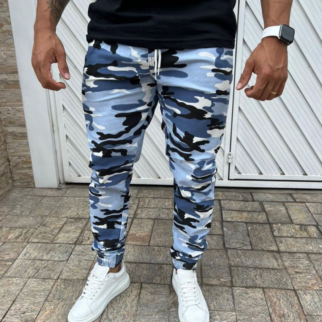 Calça Jogger Camuflado Azul Celeste Top Skinny Com Elástico na Cintura 2024