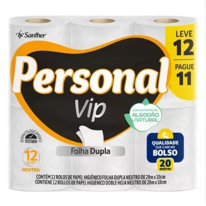 Papel Higiênico Personal Vip Neutro Folha Dupla Leve 12 Pague 11
