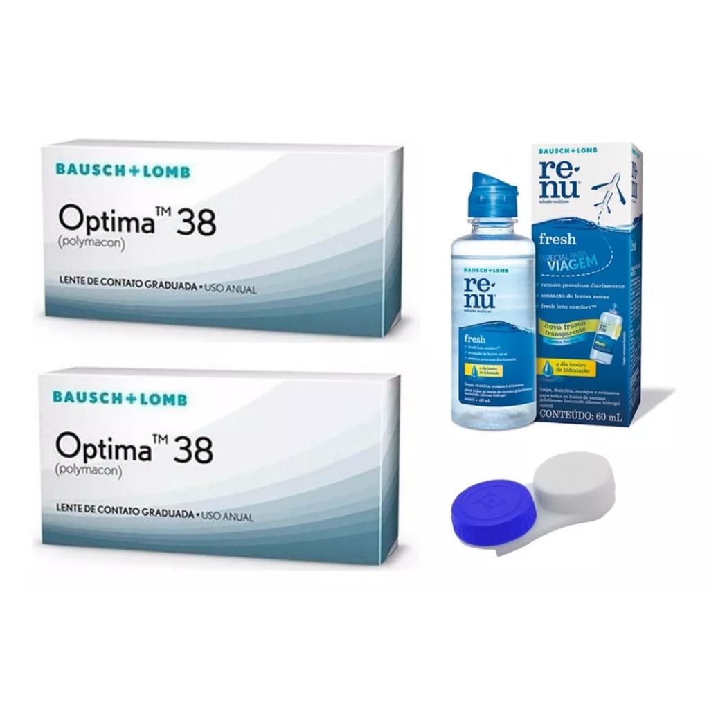1 Par Lentes De Contato Optima 38 Anual Incolor Com Renu60ML e Estojo