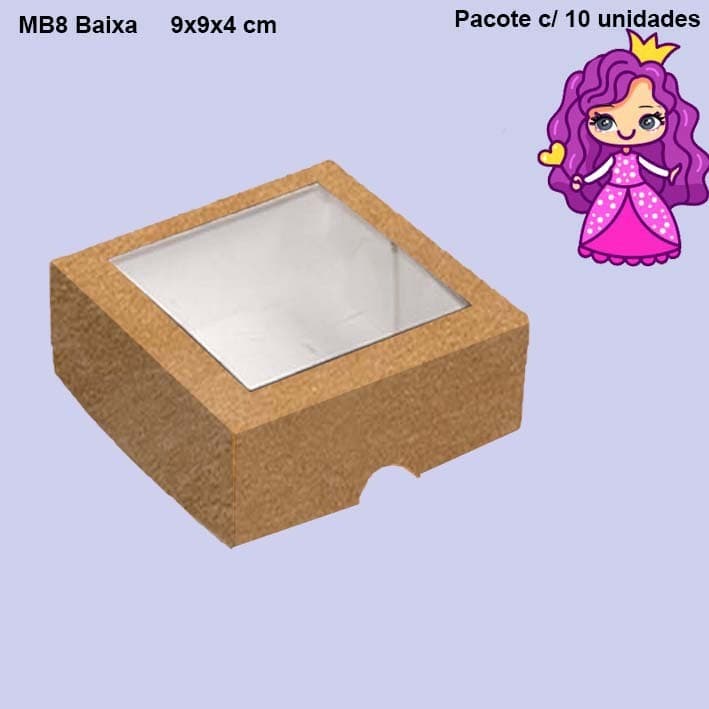 Embalagem para Presente MB8 Baixa em papel Branco e Kraft- 09x09x04cm - Pacote com 10 unidades