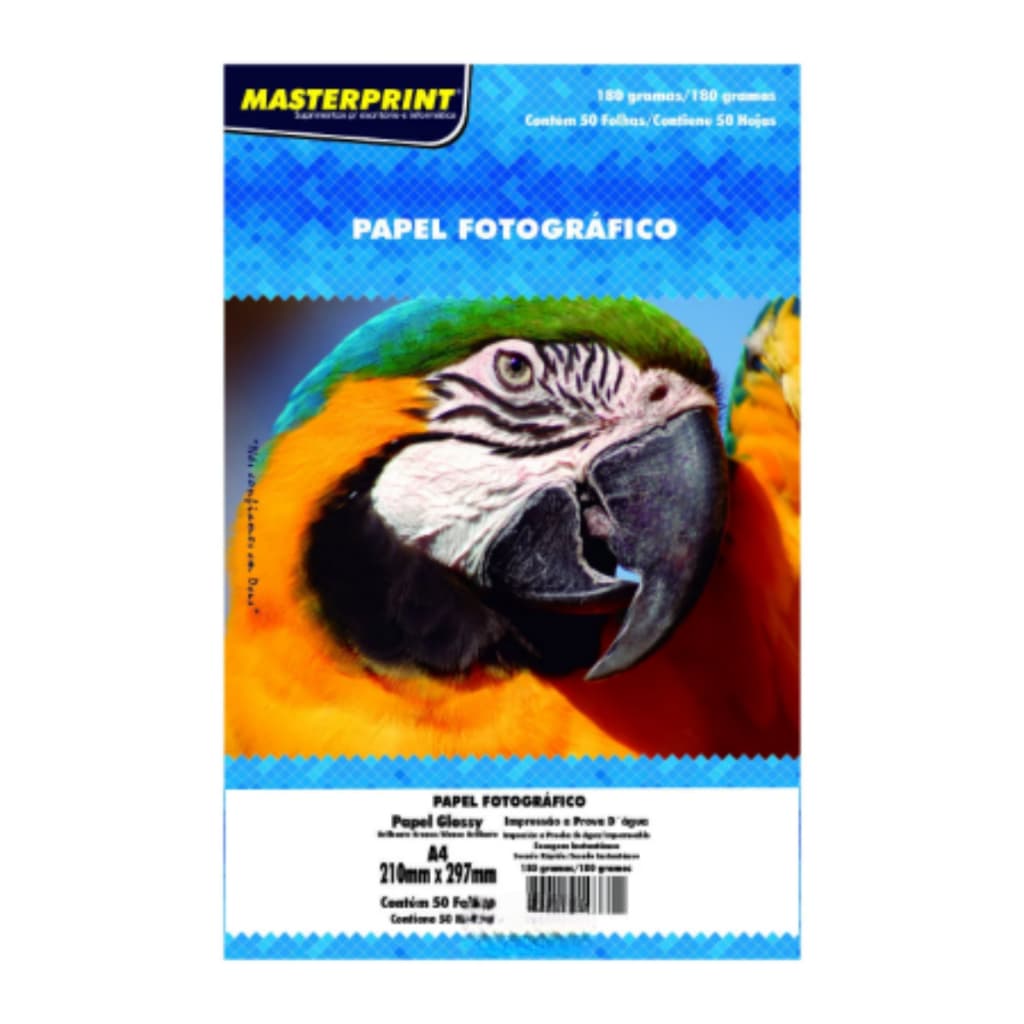 Papel Fotográfico Sem Adesivo 180g A4 50 Folhas Glossy Brilhante Masterprint