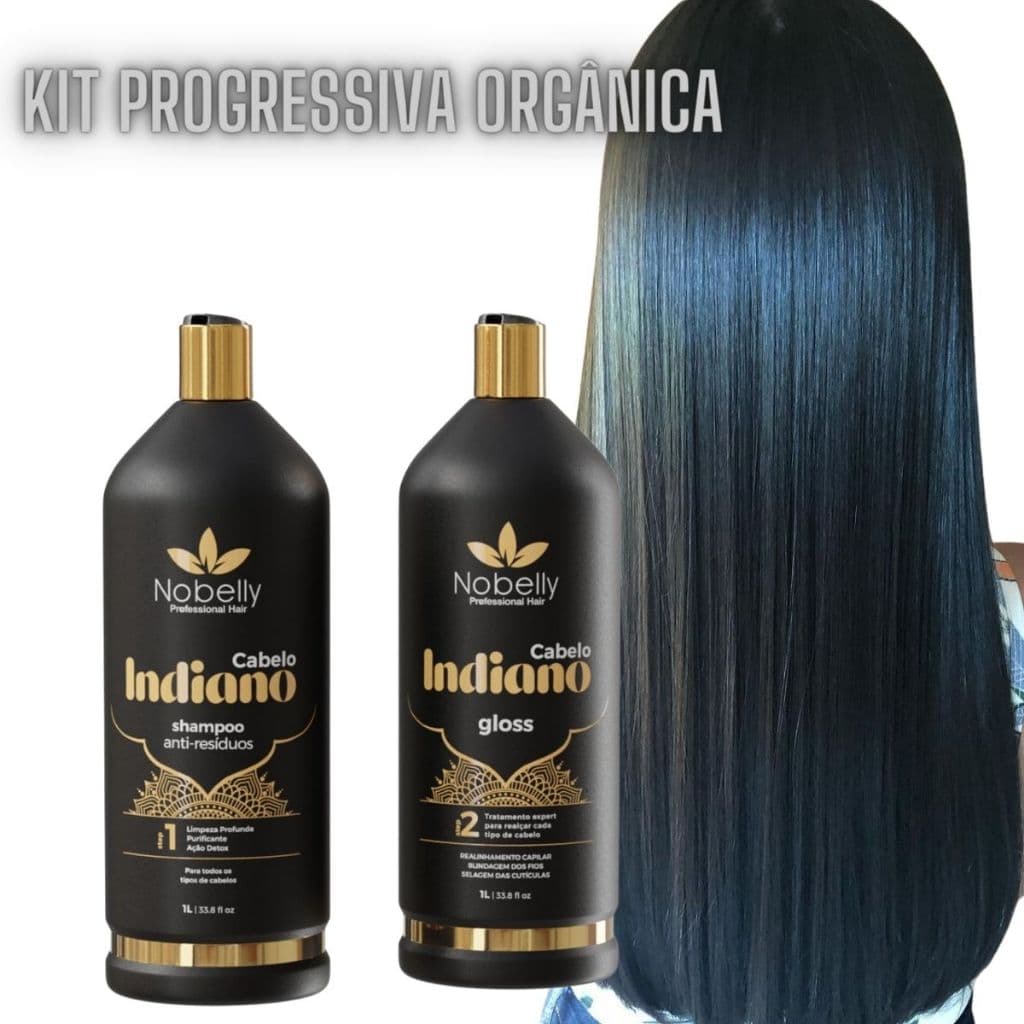 Progressiva Organica sem Formol Indiana da Nobelly Professional kit com Shampoo e Gloss 1 litro cada