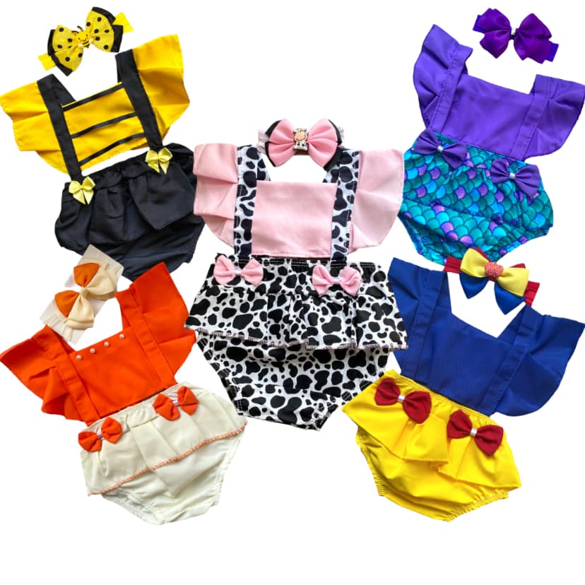 Romper Vestido Body Temático Bebê Menina Melhores Temas + Laço